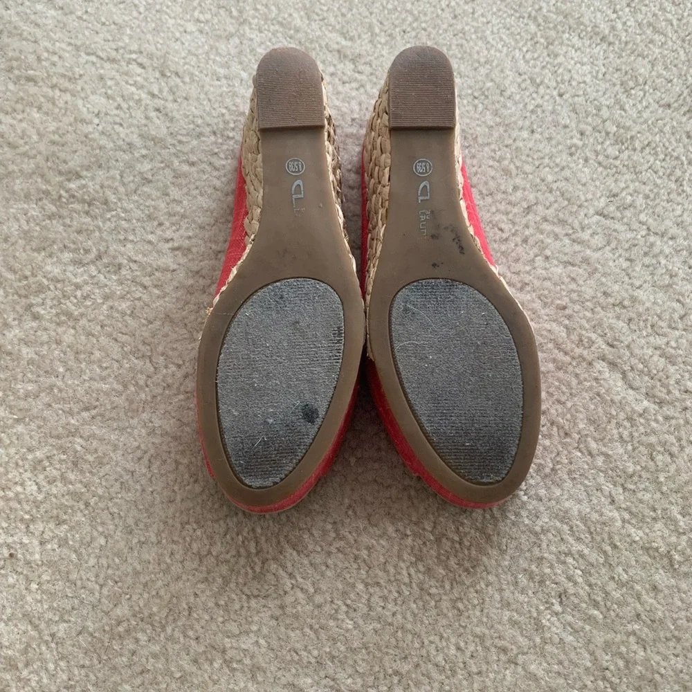 Chinese Laundry Orange Linen Peep Toe Straw Wedge Sandals Size 8.5
